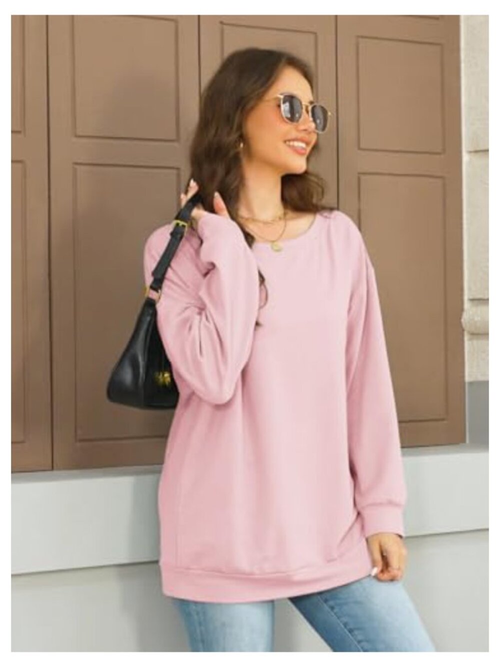 Women's Off Shoulder Oversized Sweatshirt Long Sleeve Pullover Top - Picture 2 of 4